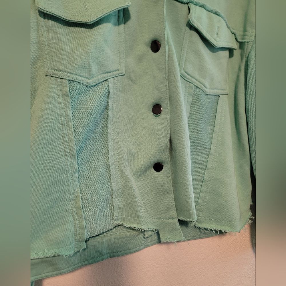 Pol French Terry Mint Shacket Oversized Button Up Raw Hem Small - Picture 4 of 8